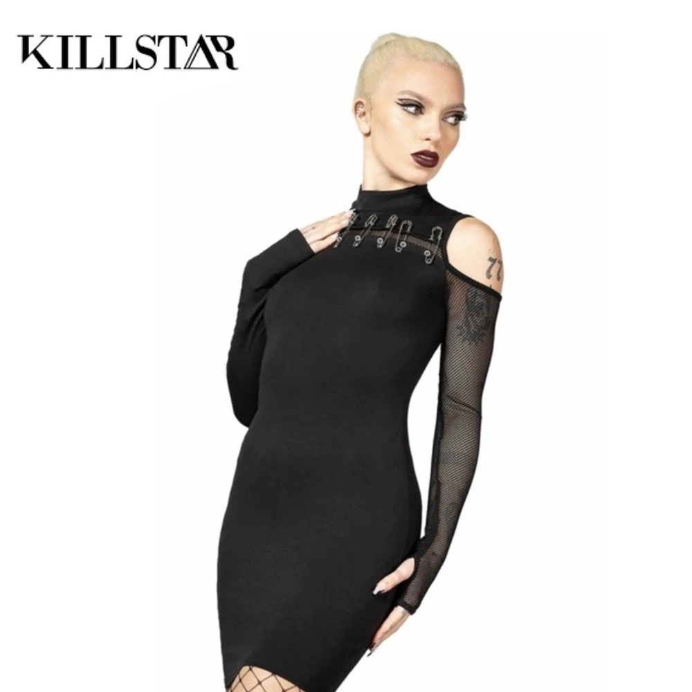 ✨NEW Killstar Zazzel Black Sleeveless Dress with Mesh Sleeves
